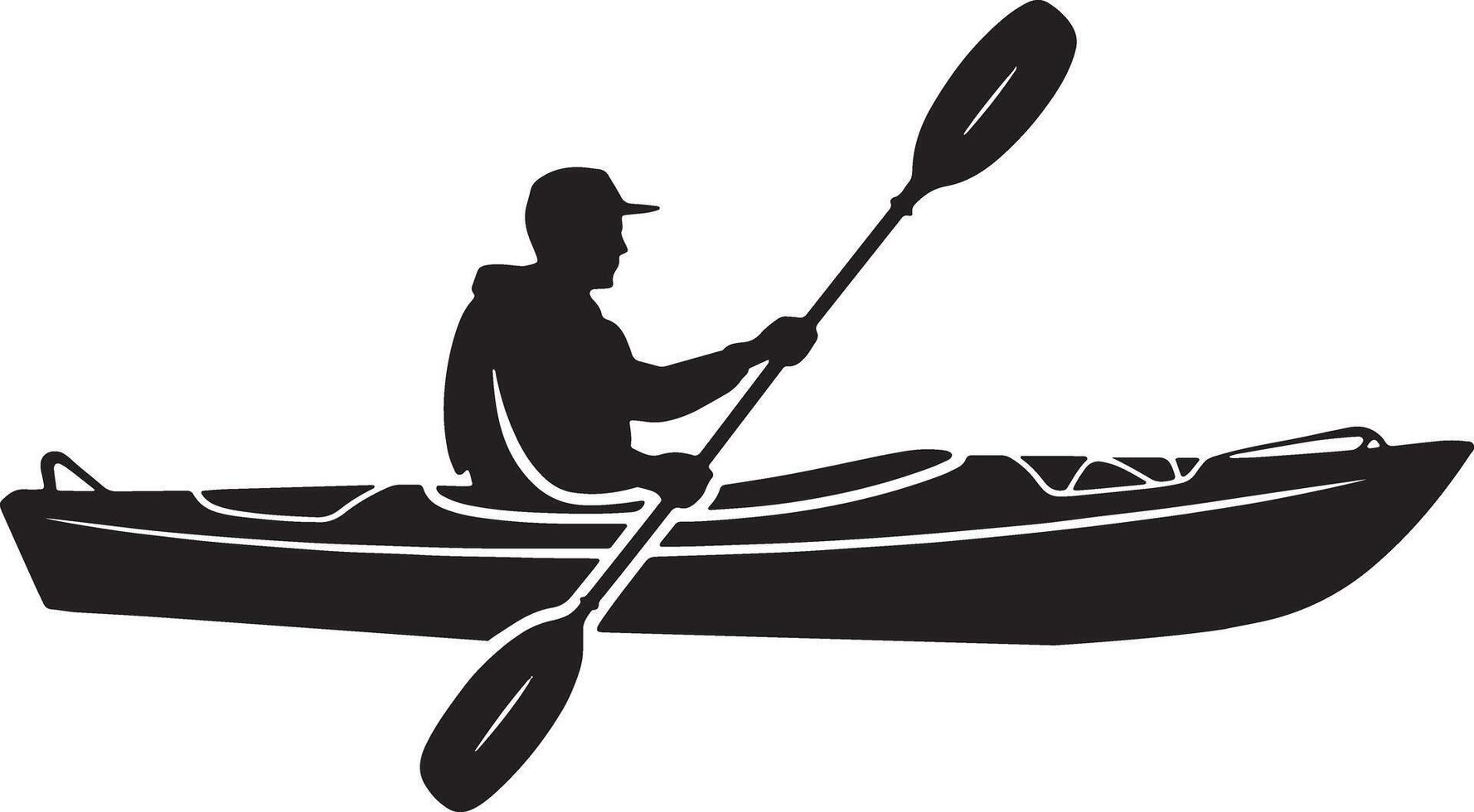 Black Silhouette Of A Man Kayaking With Paddle Graphic Illustration vector
