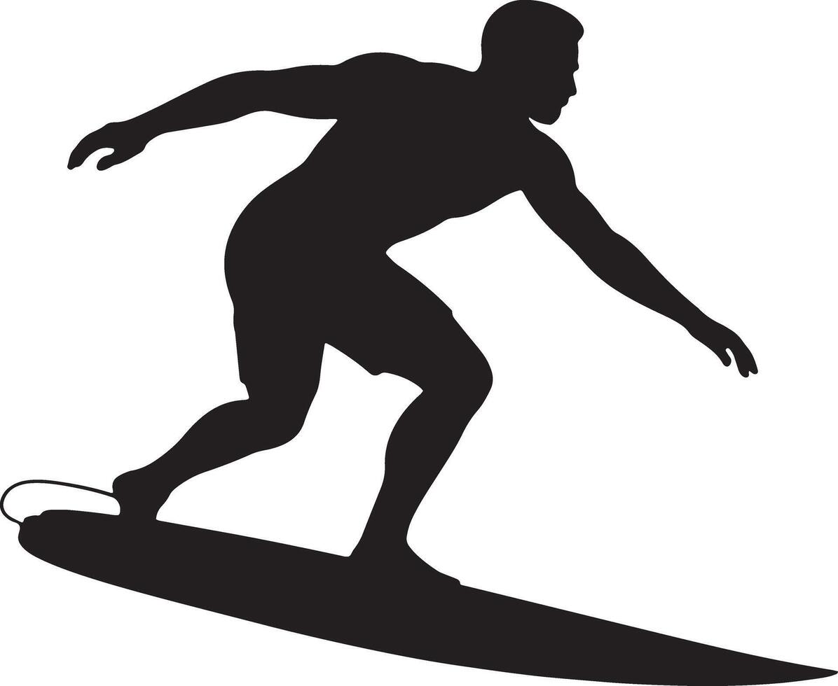 Surfer Silhouette Catching A Wave Ride Against White Background Illustration vector