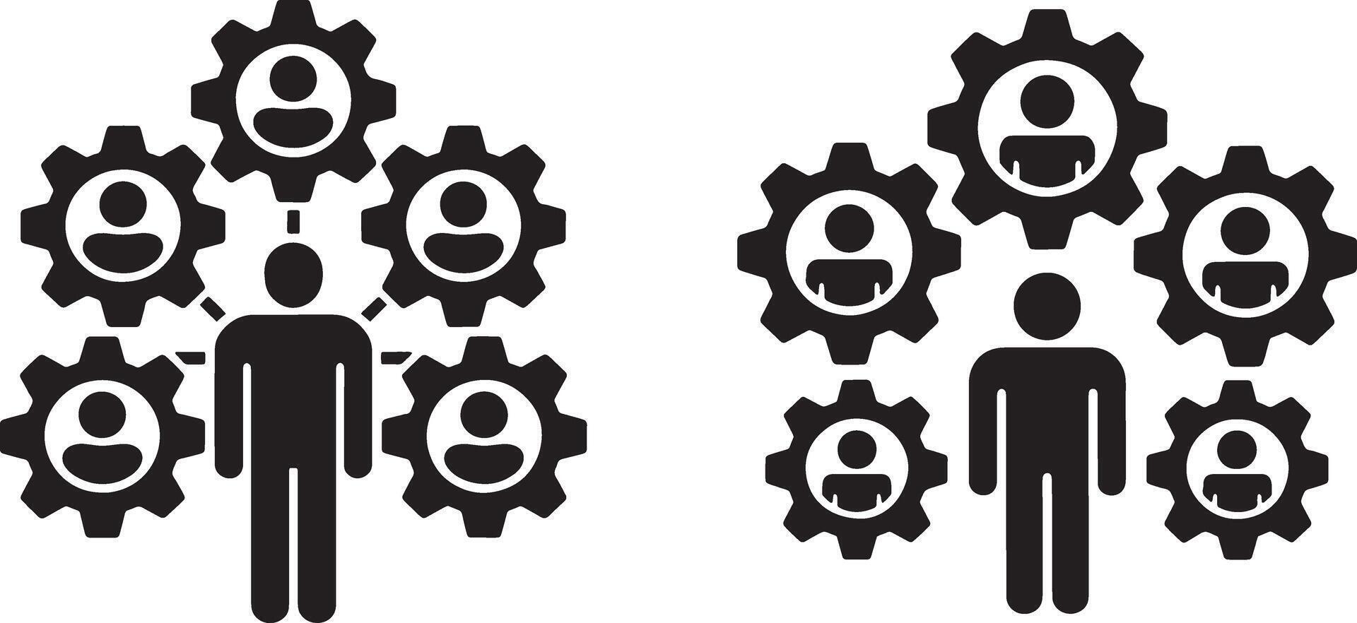 Man With Connected Team Collaboration Gears Pictogram Symbol Of Network Connections vector