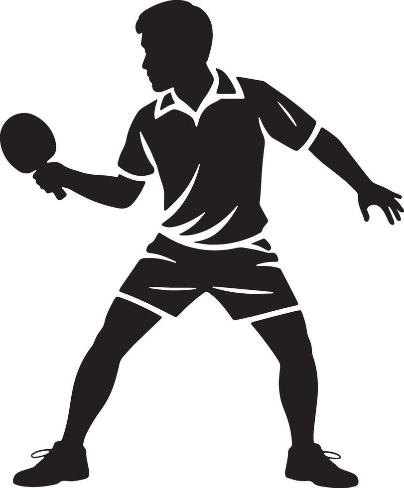 Silhouette Of A Ping Pong Player In Action Ready To Hit The Ball vector