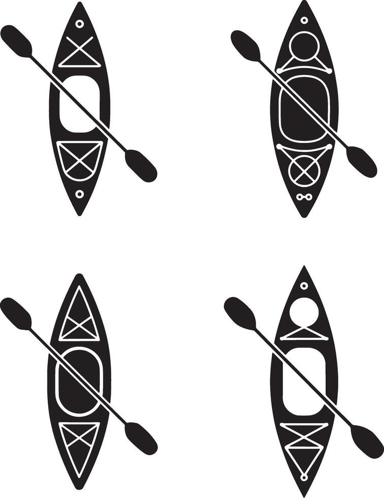 Kayak And Paddle Icon Set Monochrome Illustration Design For Outdoor Activity vector