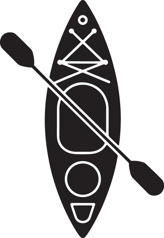 Simple Black And White Kayak And Paddle Illustration Icon Element vector