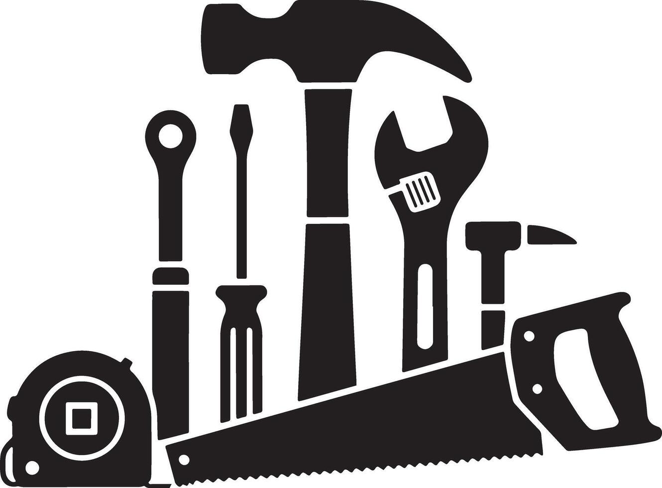 Illustration Of Assorted Black And White Hand Tools For Construction And Repair vector