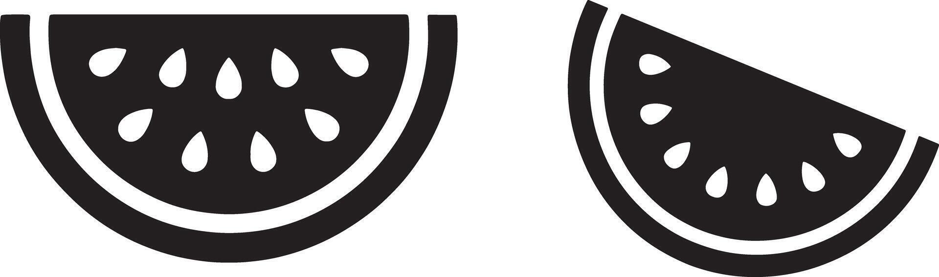 Two Black And White Watermelon Slices Simple Minimalist Icon Design vector