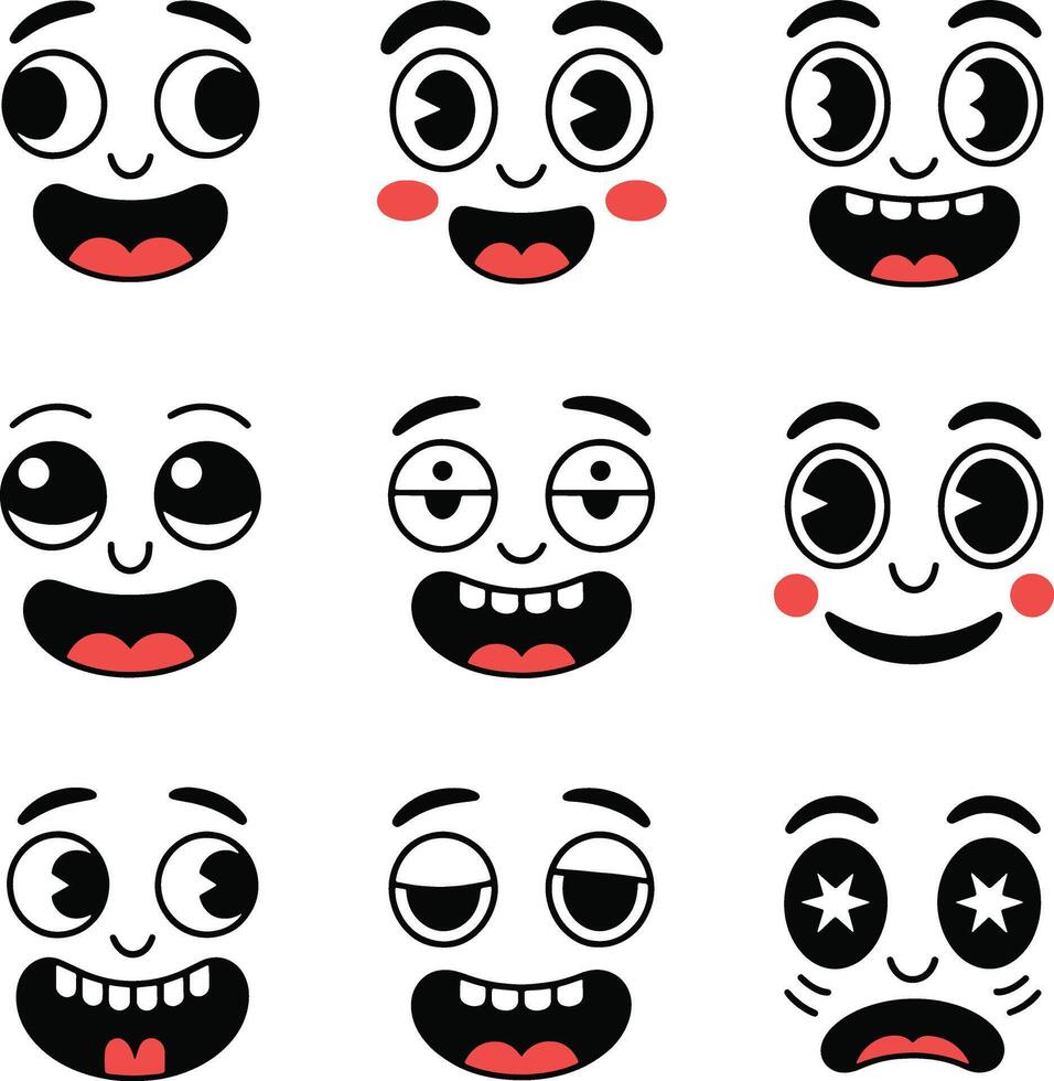 Set Of Cute Cartoon Faces With Different Expressions Emotions Illustration vector