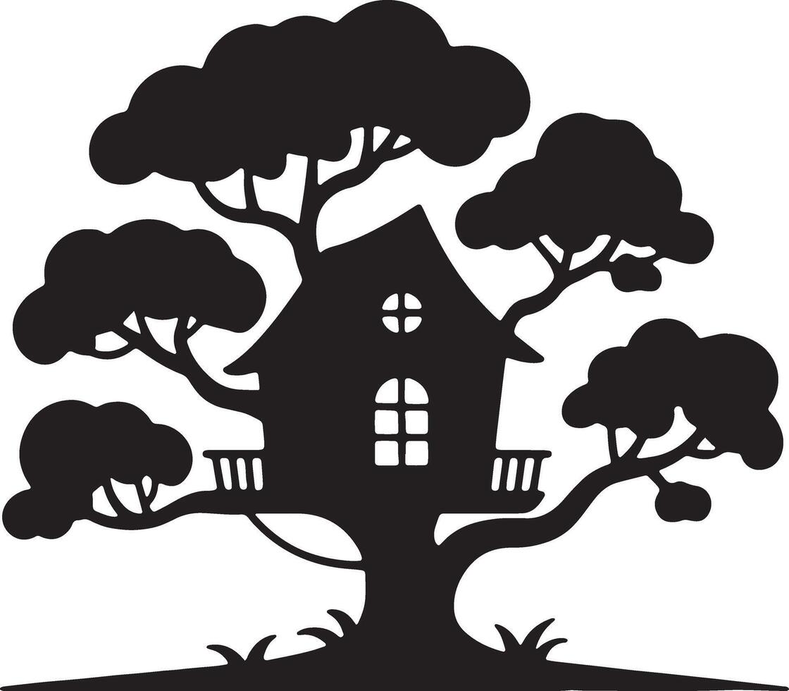Treehouse Silhouette Illustration For Kids Play Area Design Element vector