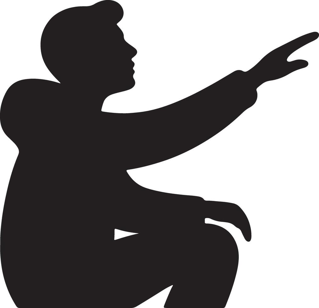 Silhouette Illustration Of A Person Sitting And Pointing With Determination vector