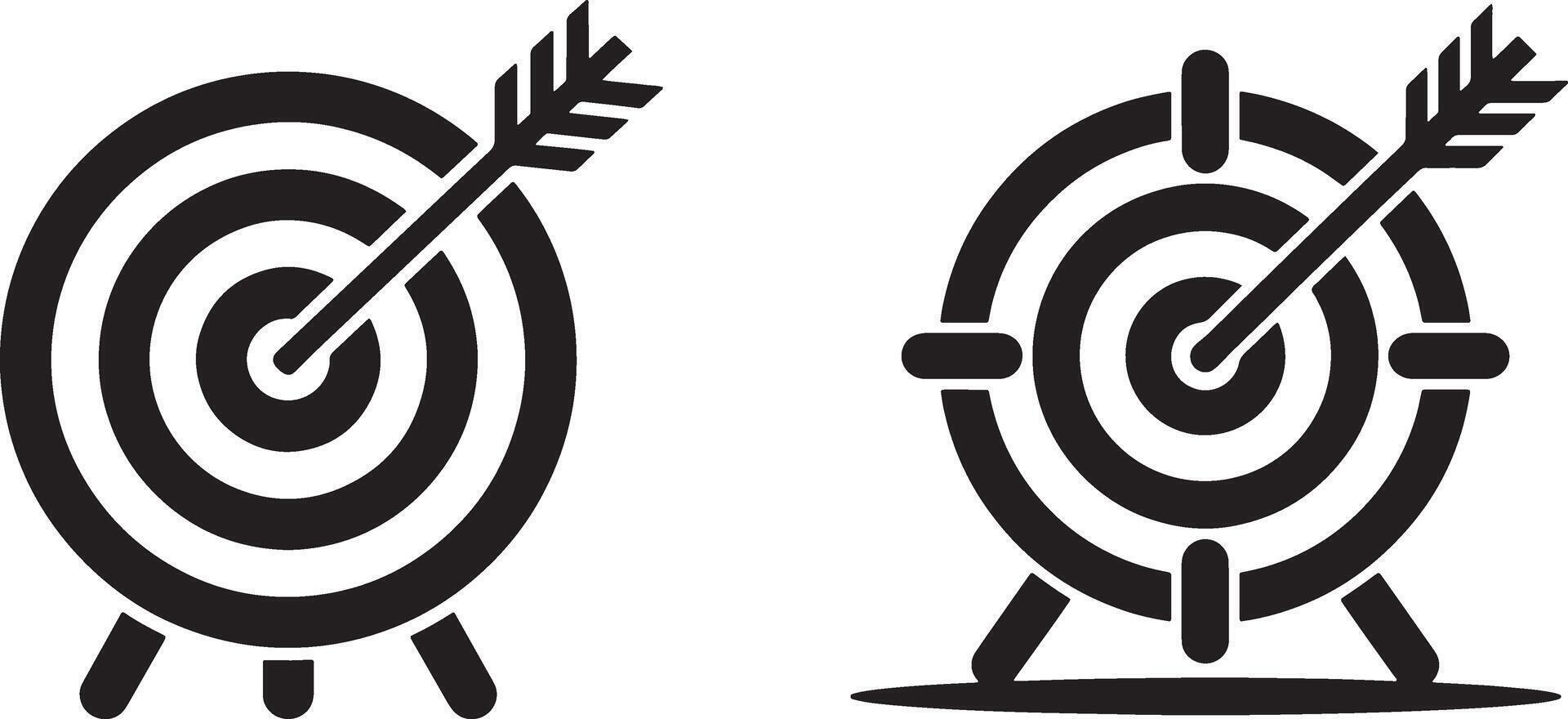 Dartboard And Arrow Icon Set Achieving Goals And Business Success Concept vector