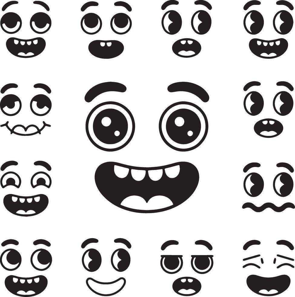 Cartoon Faces Pack Expressing Different Emotions And Character Design Elements vector
