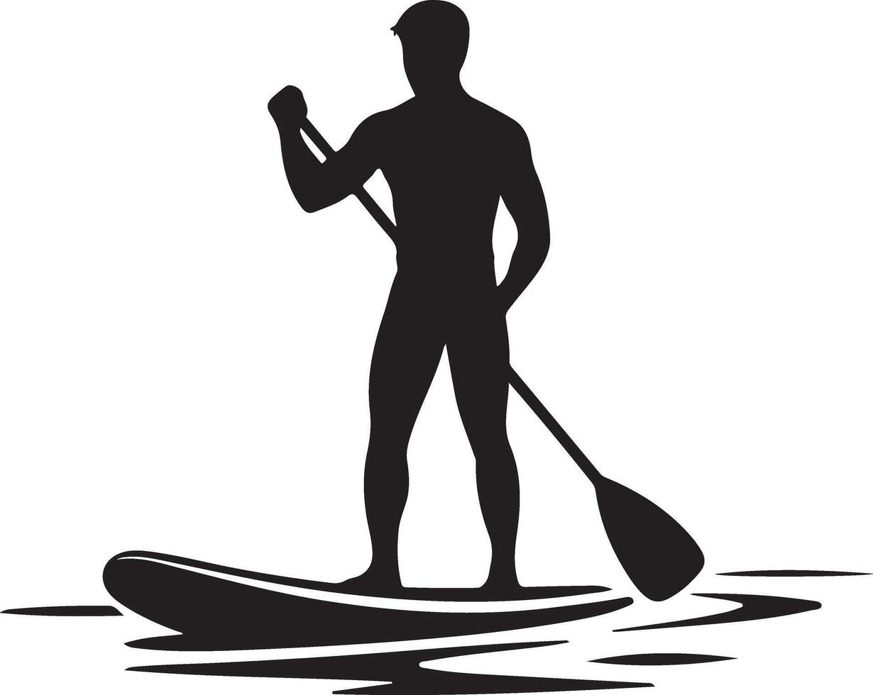 Silhouette Of A Man Stand Up Paddleboarding In Water Sport Activity vector