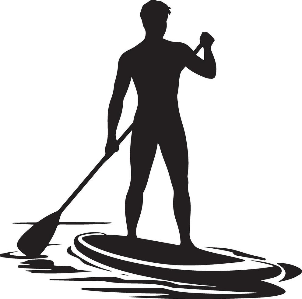 Silhouette Illustration Of A Man Paddleboarding On Water Sports And Recreation vector