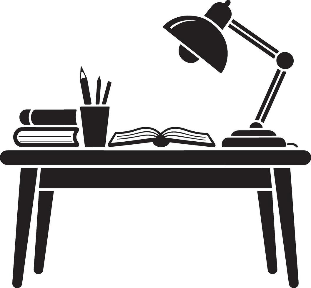 Desk Lamp Books And Open Book Black And White Illustration vector