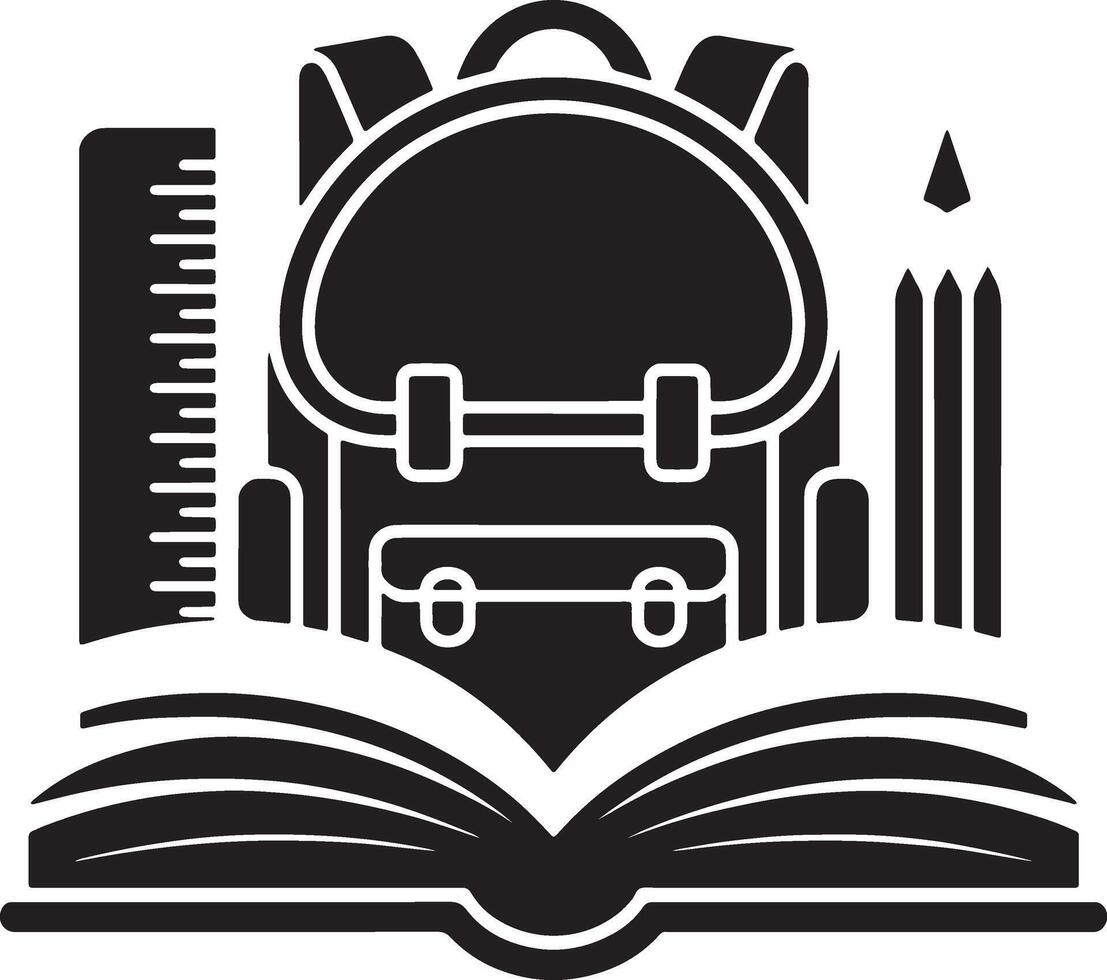 School Education Illustration With Backpack Pencil Ruler And Open Book vector