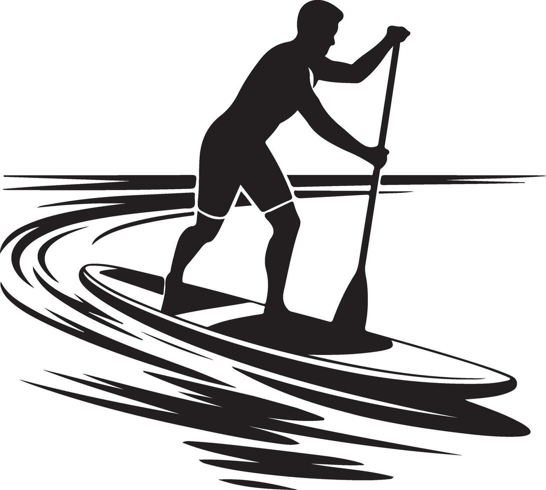Stand Up Paddle Boarding Silhouette Water Sport Black And White vector