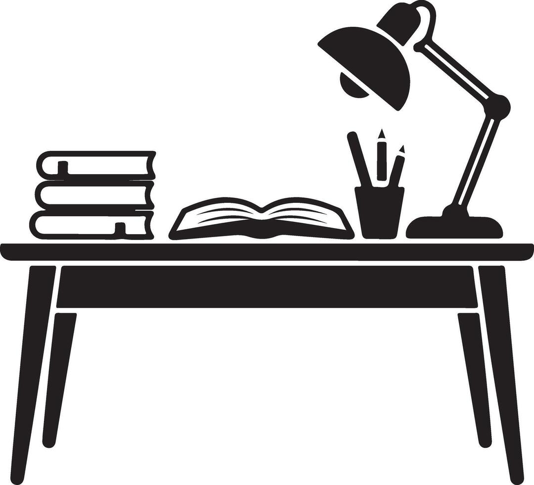 Desk With Books,Open Book,Lamp And Pencils Illustration vector