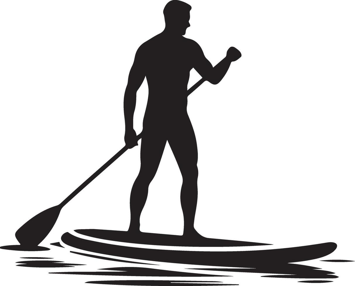 Stand Up Paddleboarding Silhouette Of Man Paddling In Water Sport Activity vector