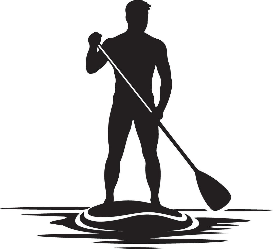 Paddleboarding Silhouette Man On Board With Paddle In Water Illustration vector
