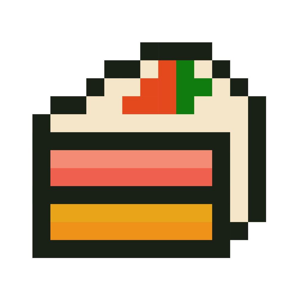 Pixel art slice of cake with strawberry on top vector