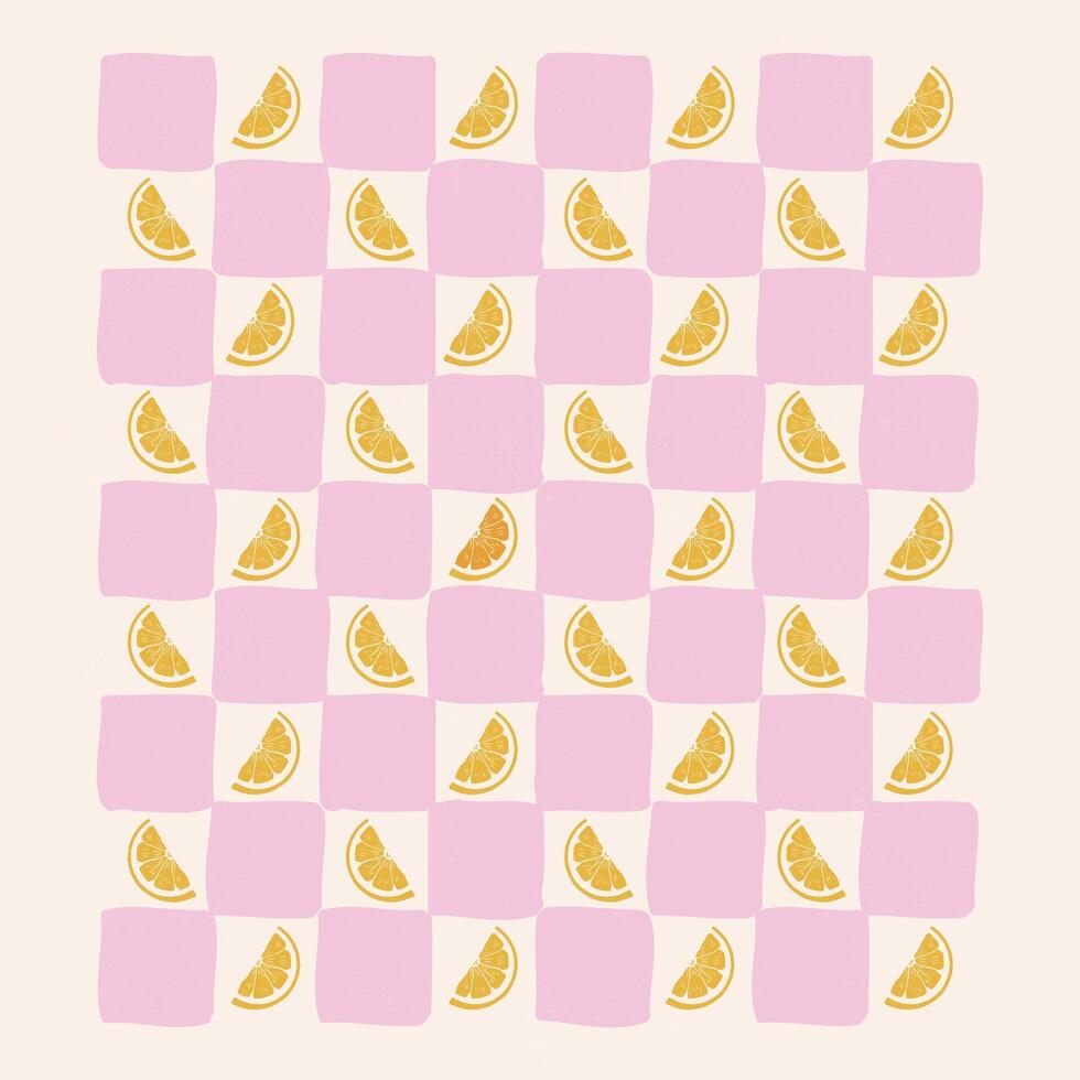 Yellow lemon, Pink Lemon. Seamless geometric pattern with distorted gingham. Abstract pattern. vector