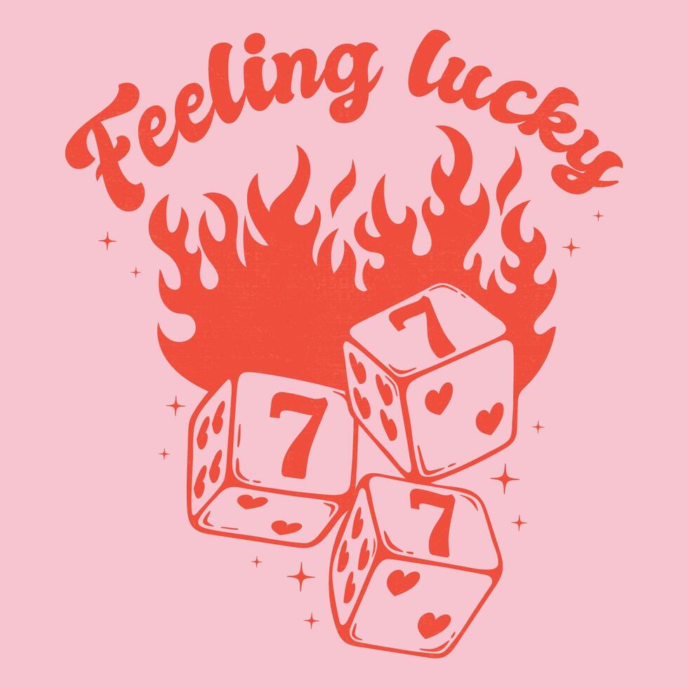 Feeling Lucky Dice Design with Pink and Red Hearts. Cute Valentine's Day. pink lucky Lucky number 7 dice. vector