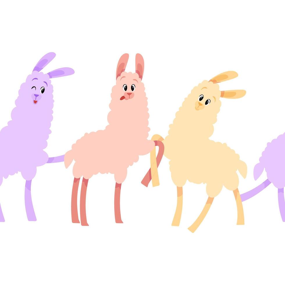 Cute seamless llamas border vector