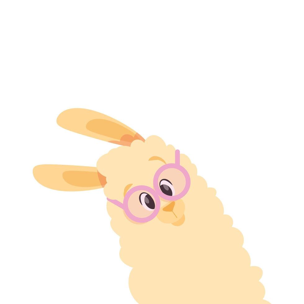 Adorable llama head with pink round glasses vector
