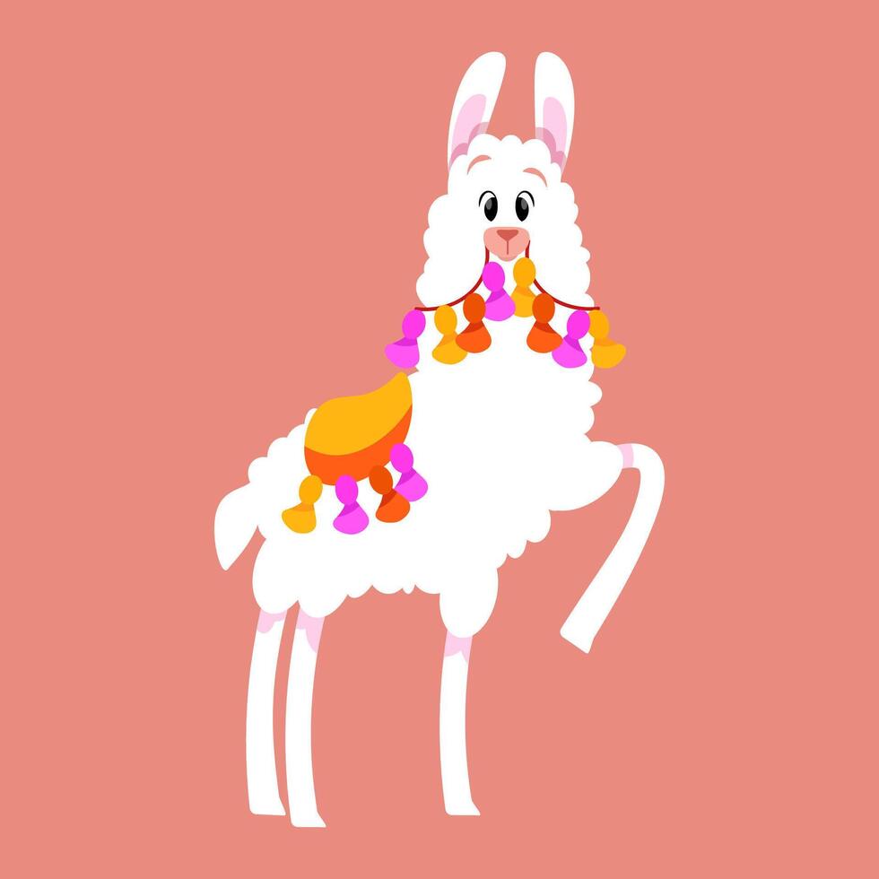 White cute llama with decorations on neck and back vector
