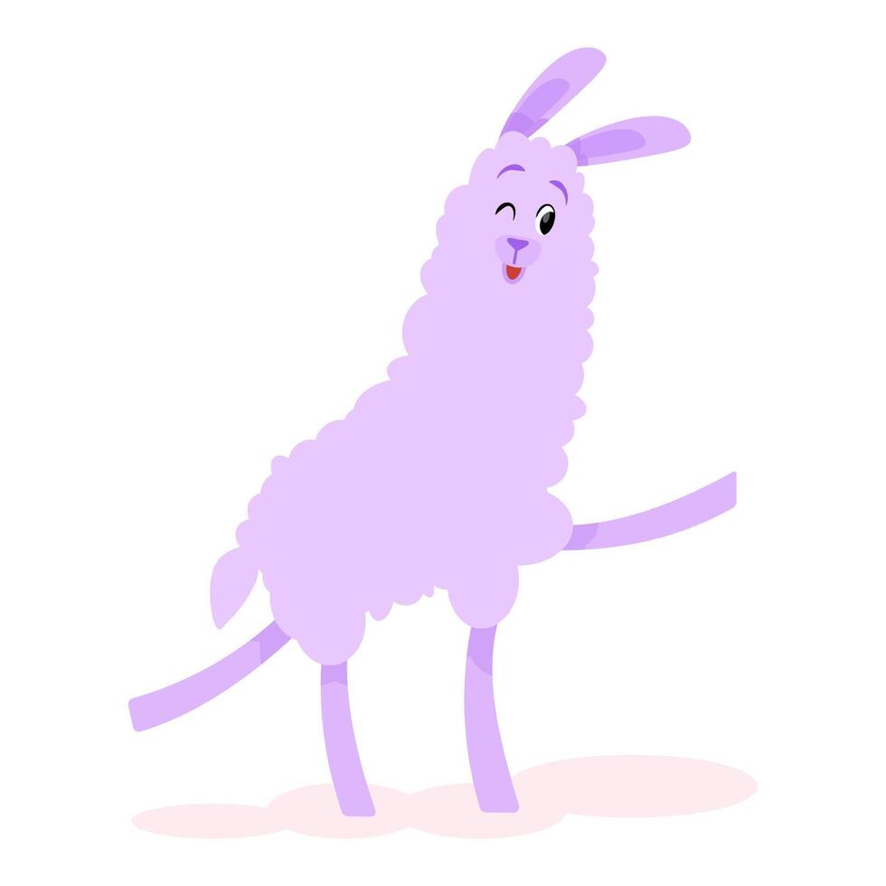 Purple funny llama in funny pose vector