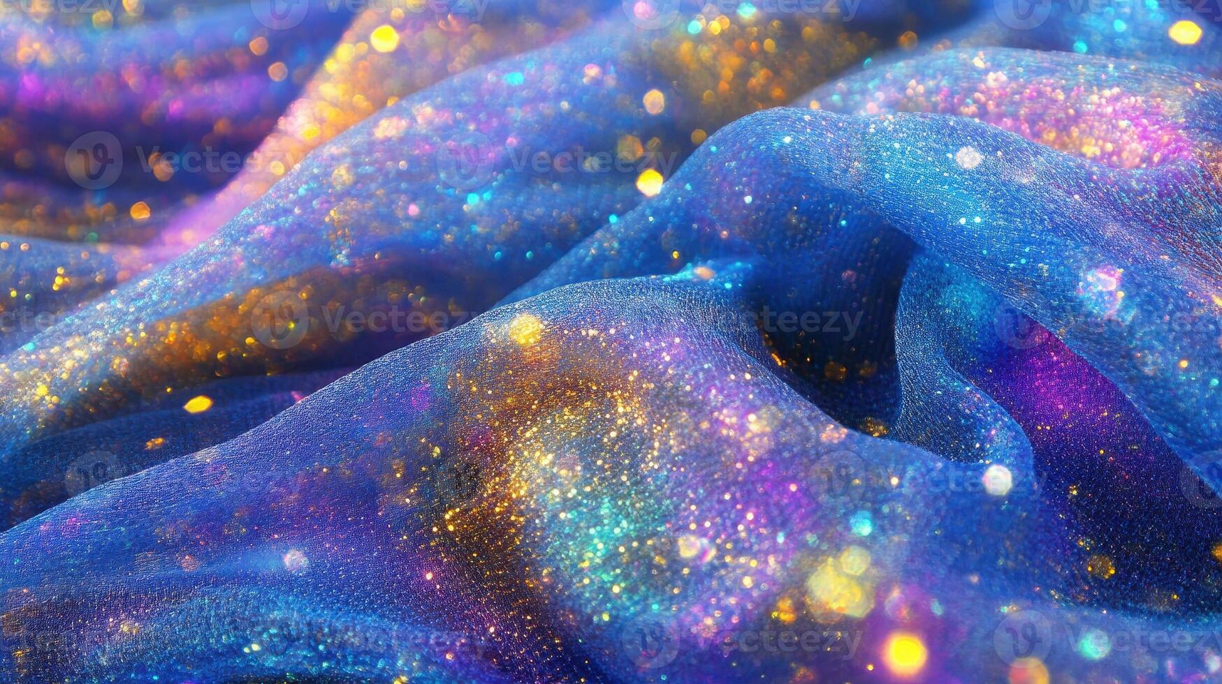 Celestial Silk Shimmering Waves of Cosmic Fabric with Glimmering Stars and Nebula Effects photo