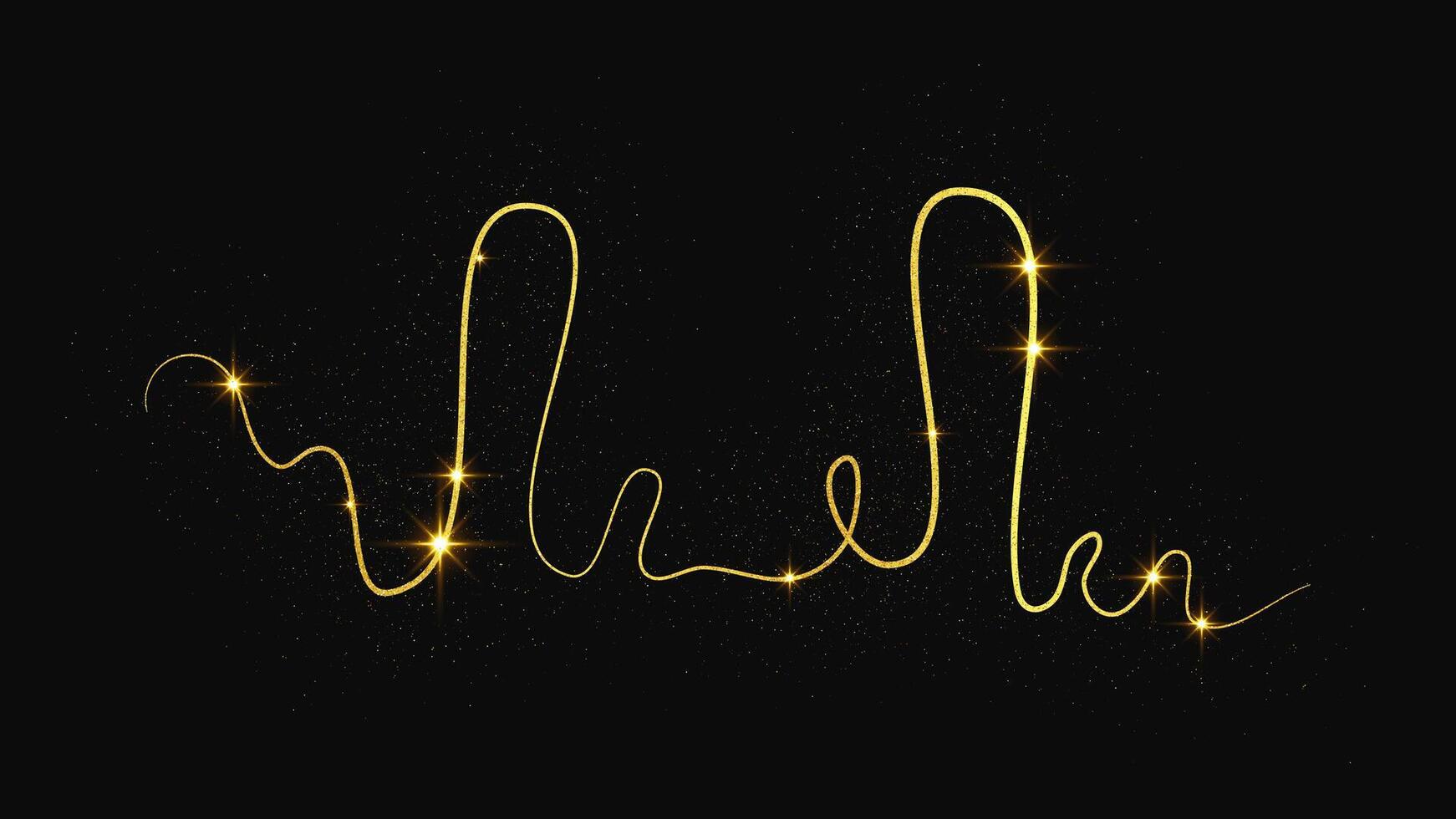 Gold glittering confetti wave and stardust. Golden magical sparkles on dark . illustration vector