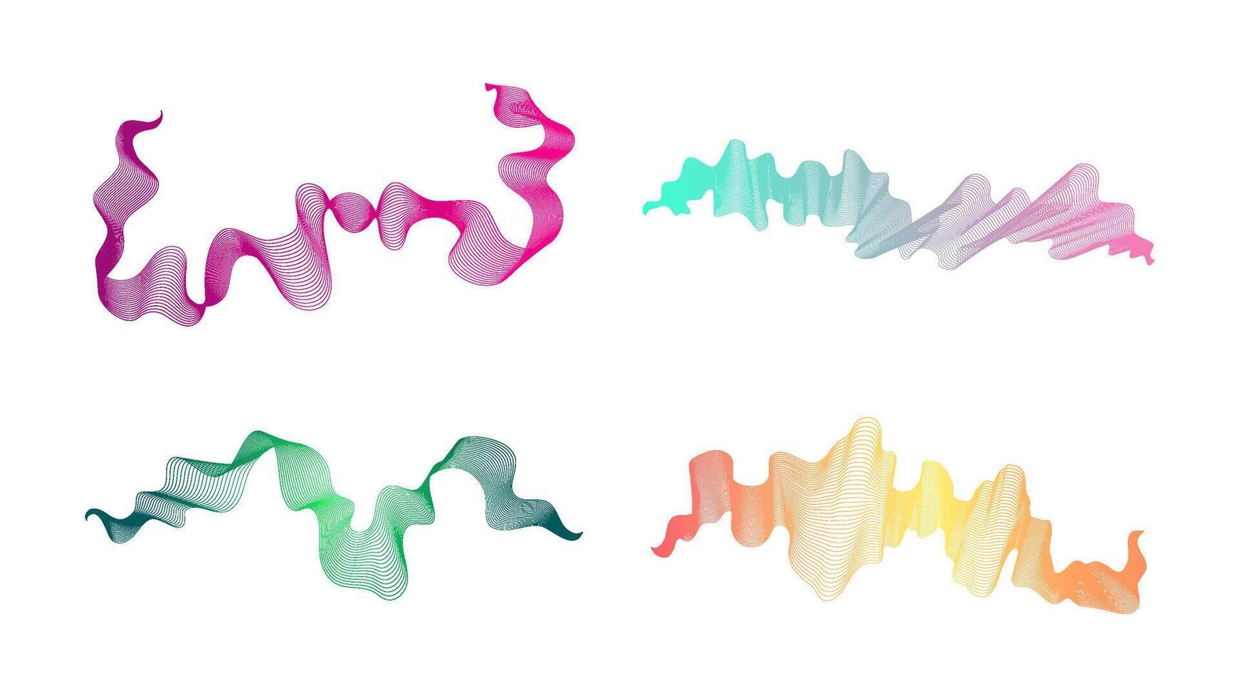 Curved wavy stripes. Set of four abstract gradient wave lines on white background. illustration vector