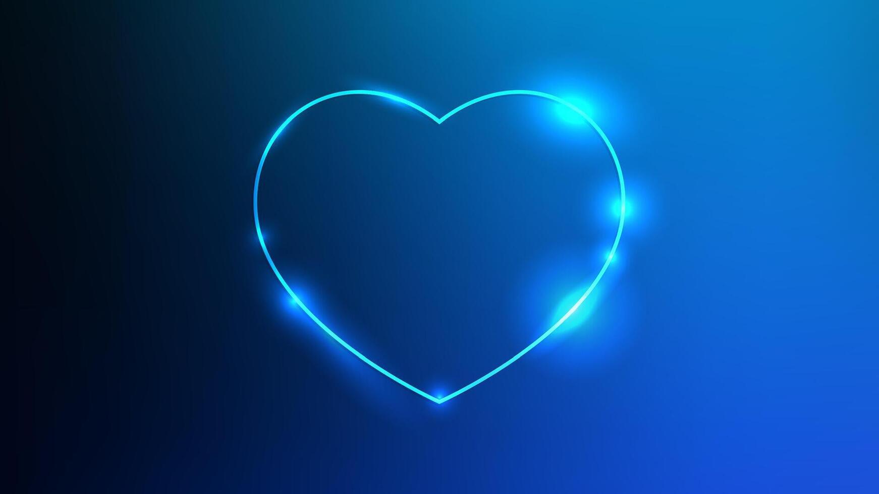 Neon frame in heart form with shining effects on dark blue background. Empty glowing techno backdrop. illustration vector