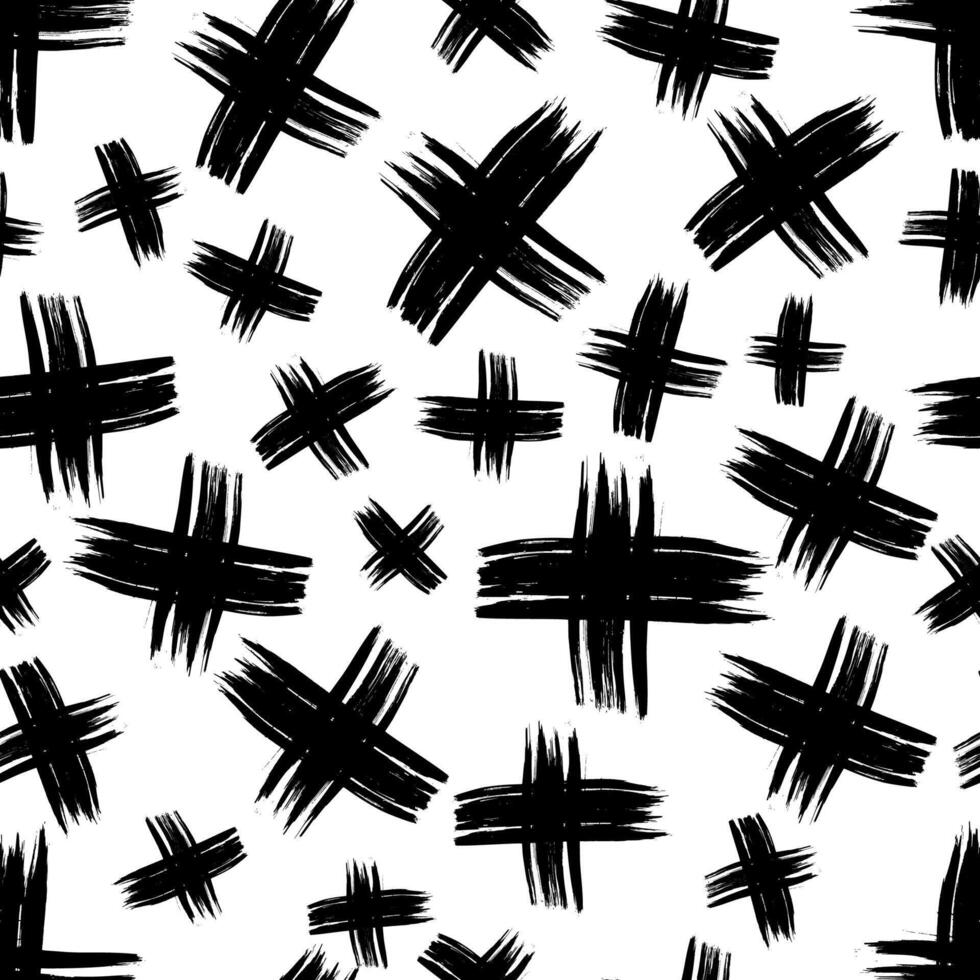 Seamless pattern with drawn cross symbols. Black sketch cross on background. vector