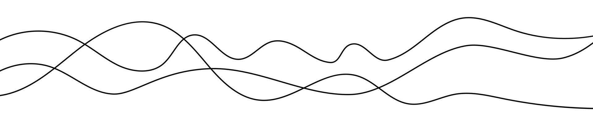 Thin curved wavy lines. Three black wavy lines on white background. vector
