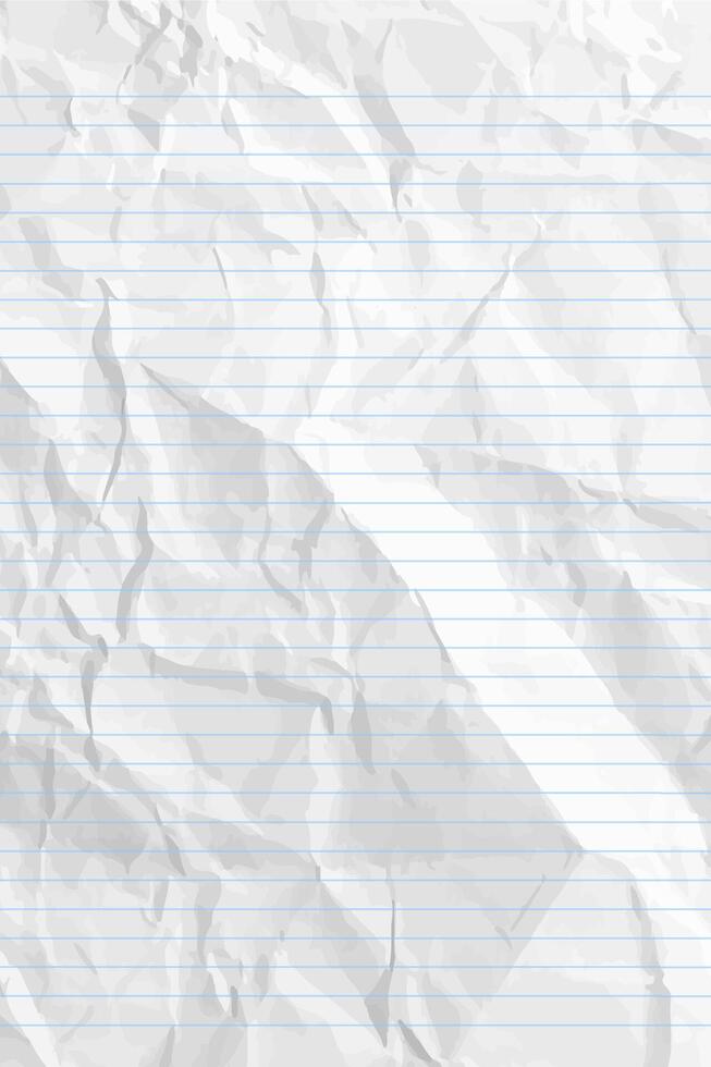 White clean crumpled notebook paper with lines. Vertical crumpled checkered empty paper template for posters and banners. illustration vector