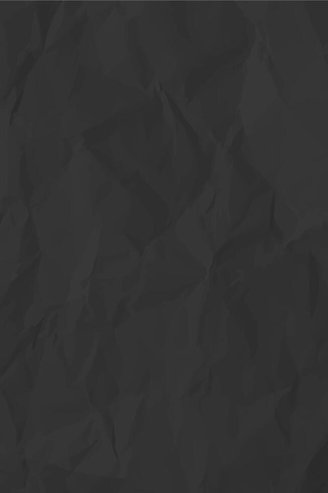 Black clean crumpled paper background. Vertical crumpled empty paper template for posters and banners. vector