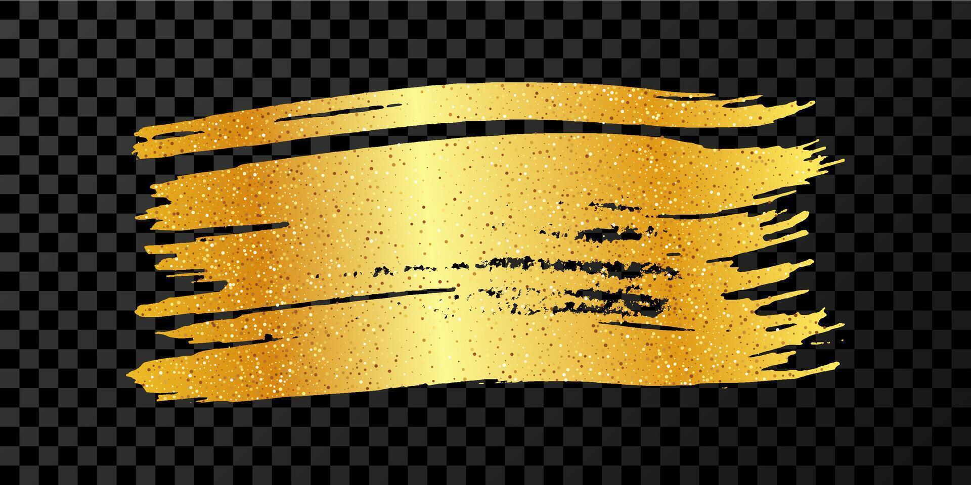 Gold brush stroke. Hand drawn ink spot isolated on dark background. vector
