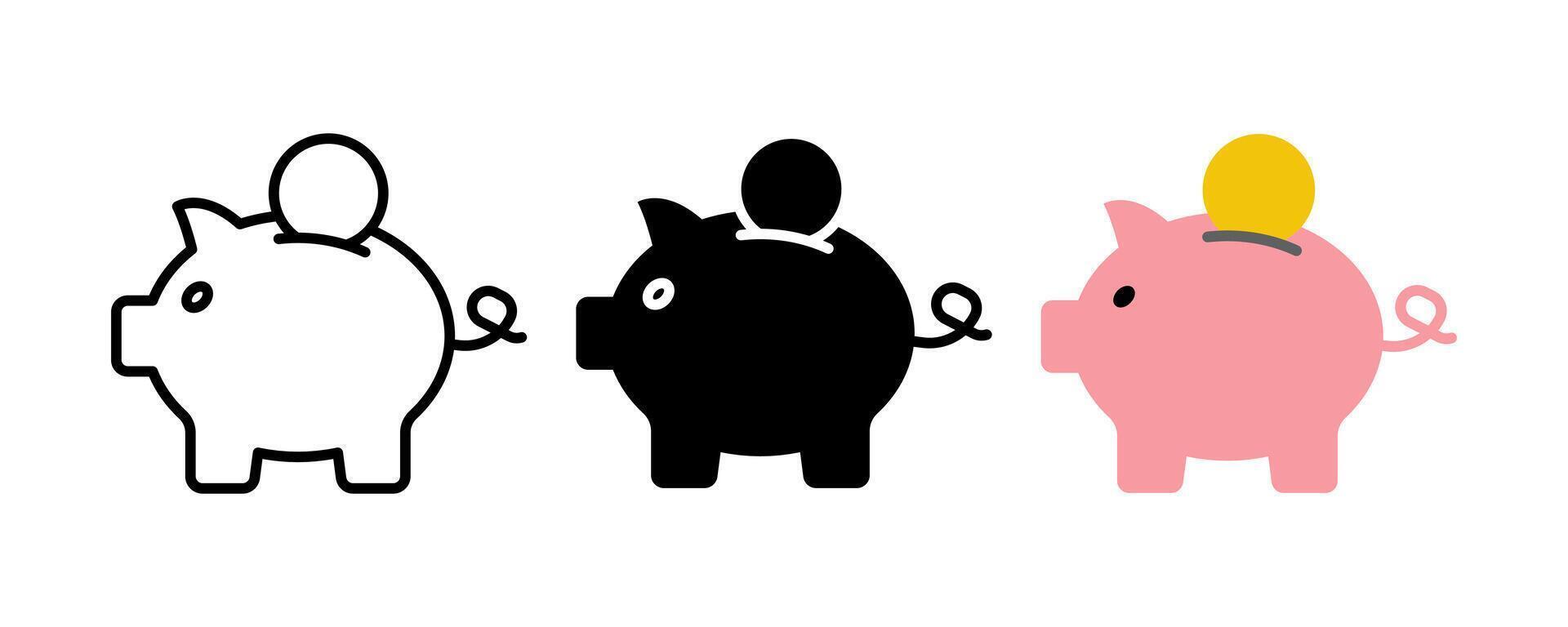 Piggy bank icon set. for mobile concept and web design on white background vector