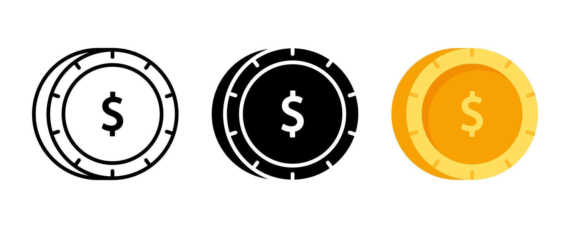 Coin icon set. for mobile concept and web design on white background vector
