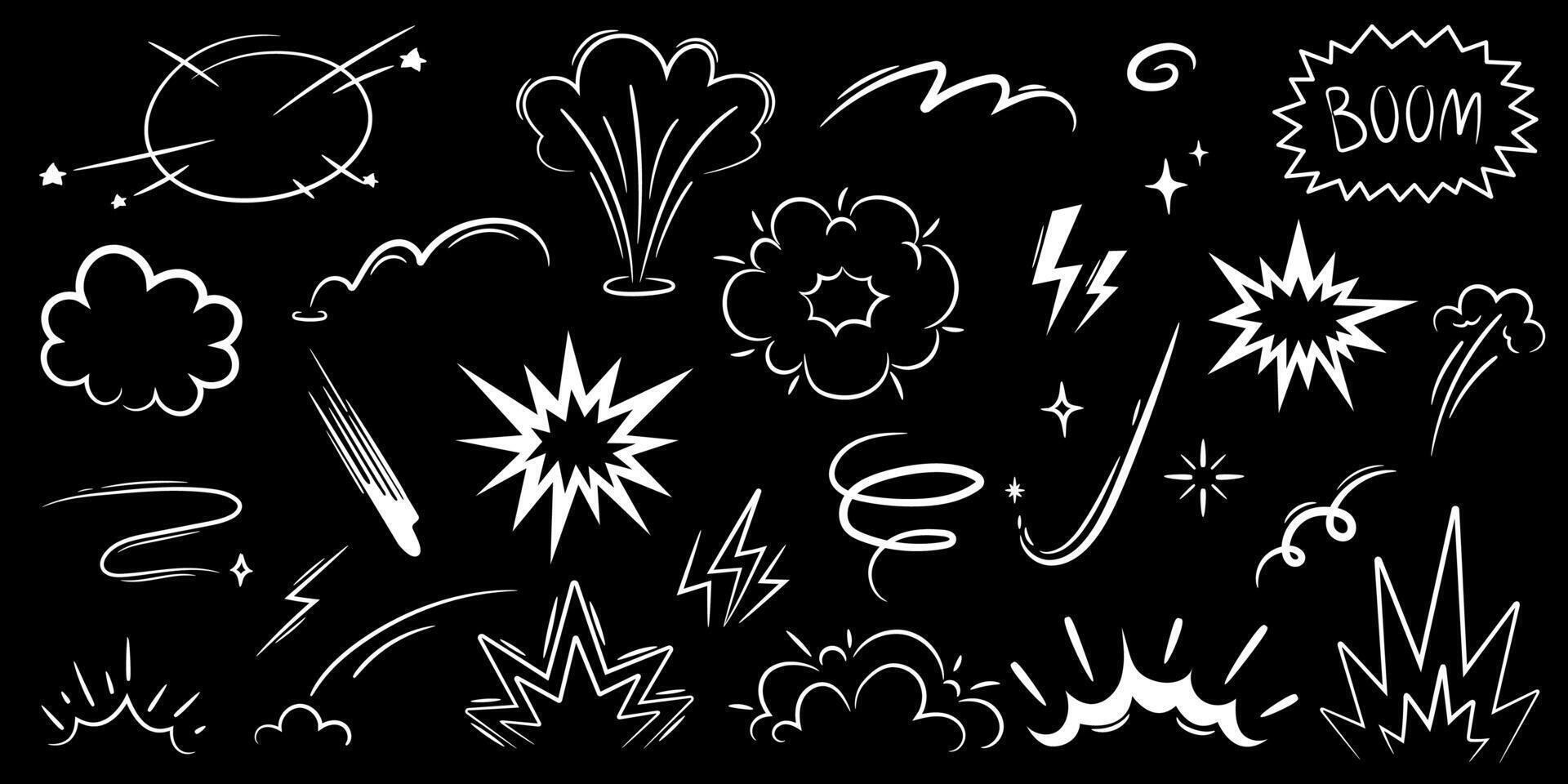 Comic boom burst, explosive smoke. speed line cartoon icon. Cartoon effect, boom explosive motion line element set. vector