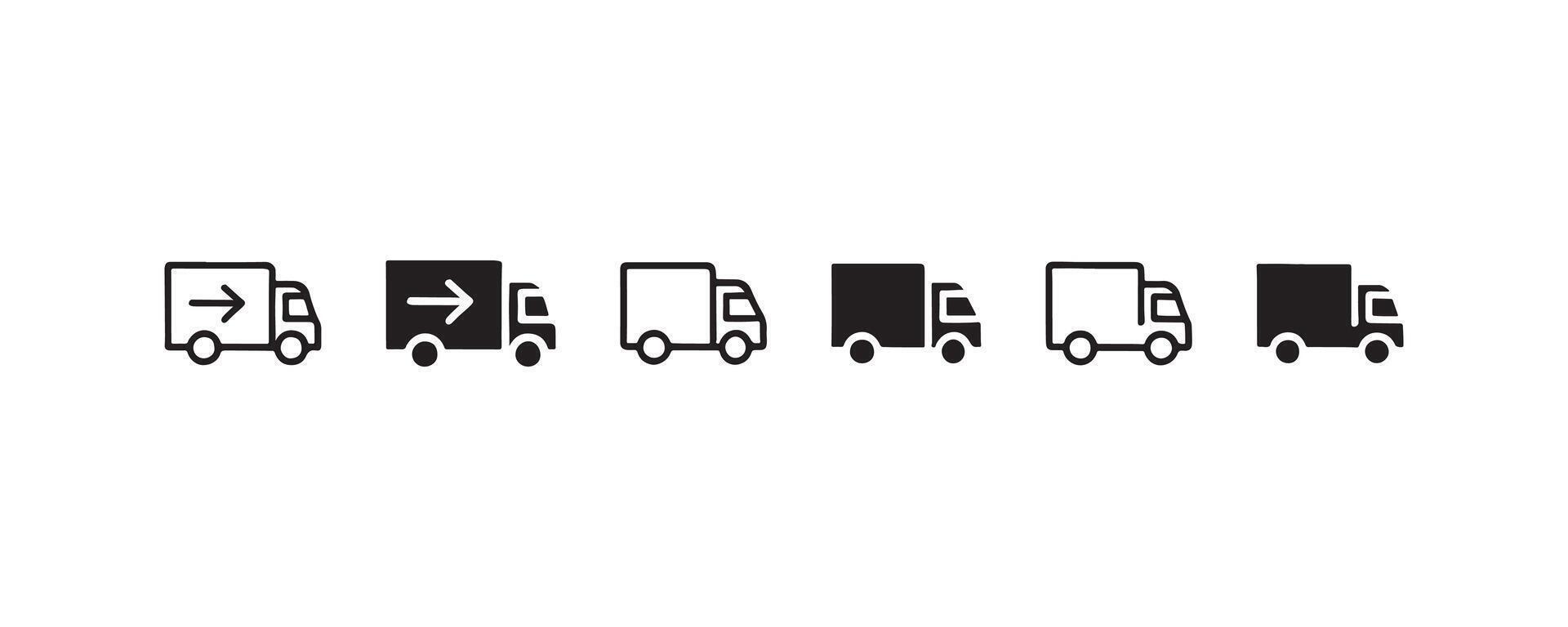 Delivery truck icons in outline and solid style vector