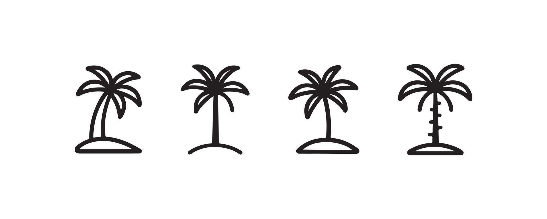 Palm tree icon set in black outline vector