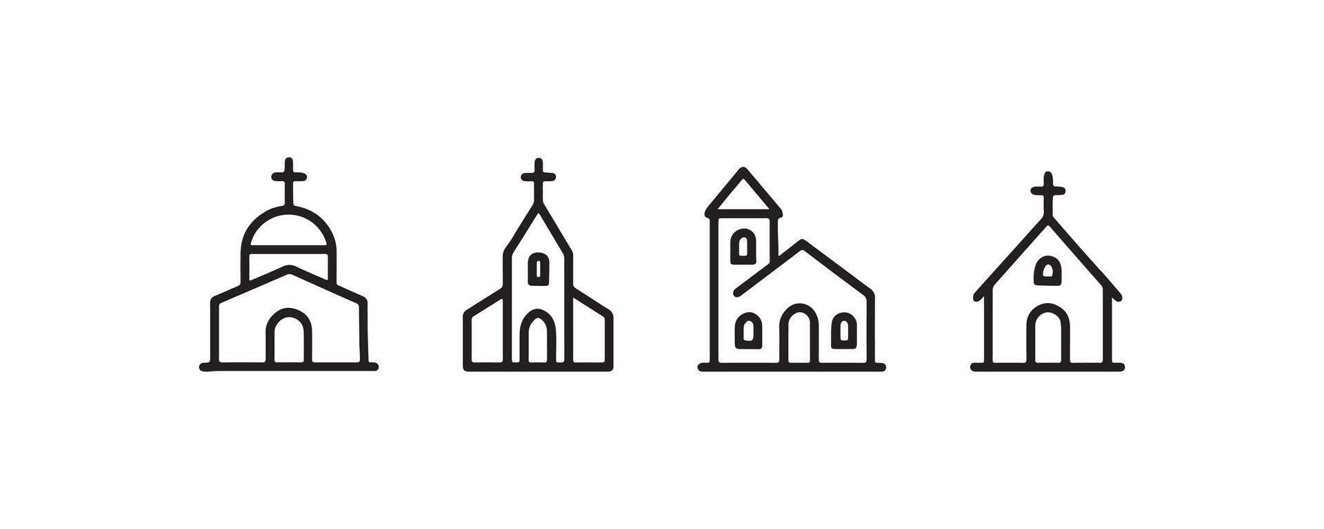 Church building icon set in outline style vector
