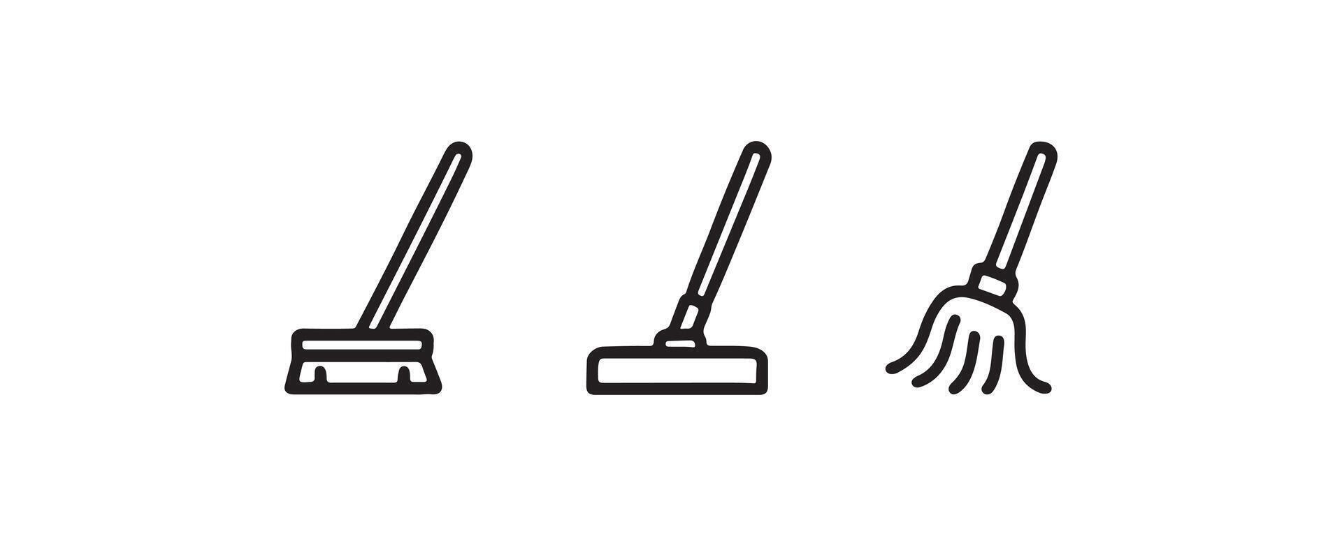Mop and broom icon set for cleaning tools vector