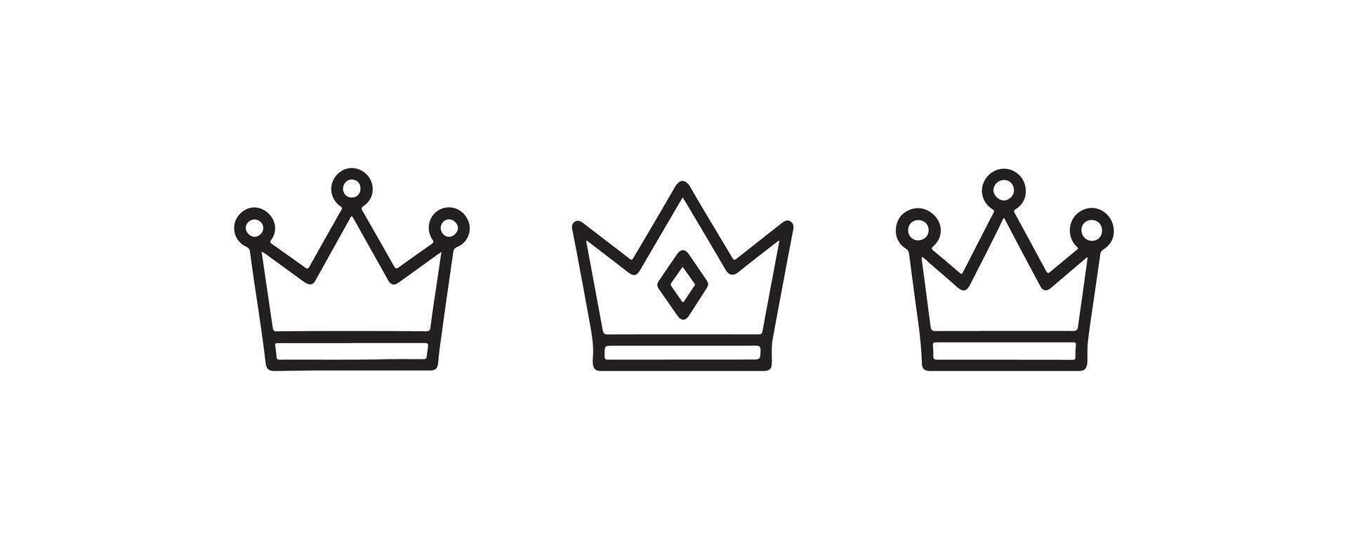 Black outline crown icons for royalty design vector