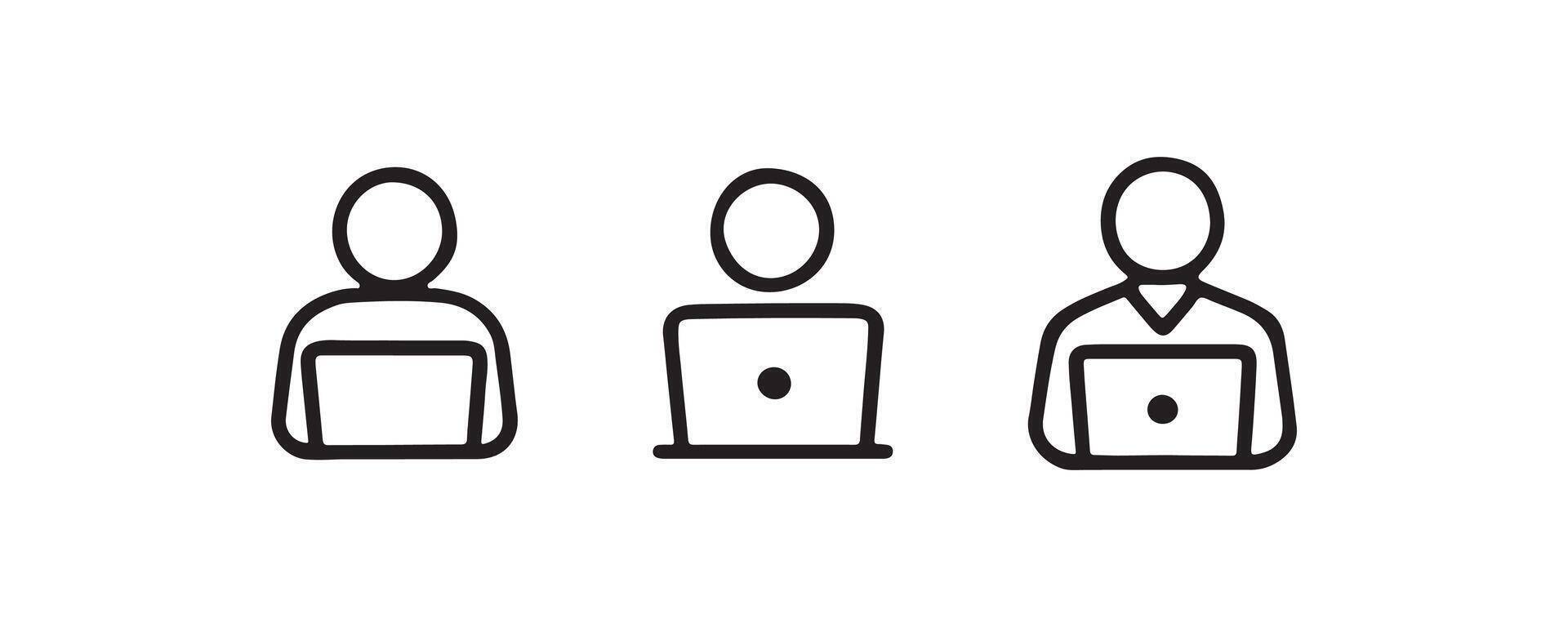Laptop user icon set for work and online activity vector