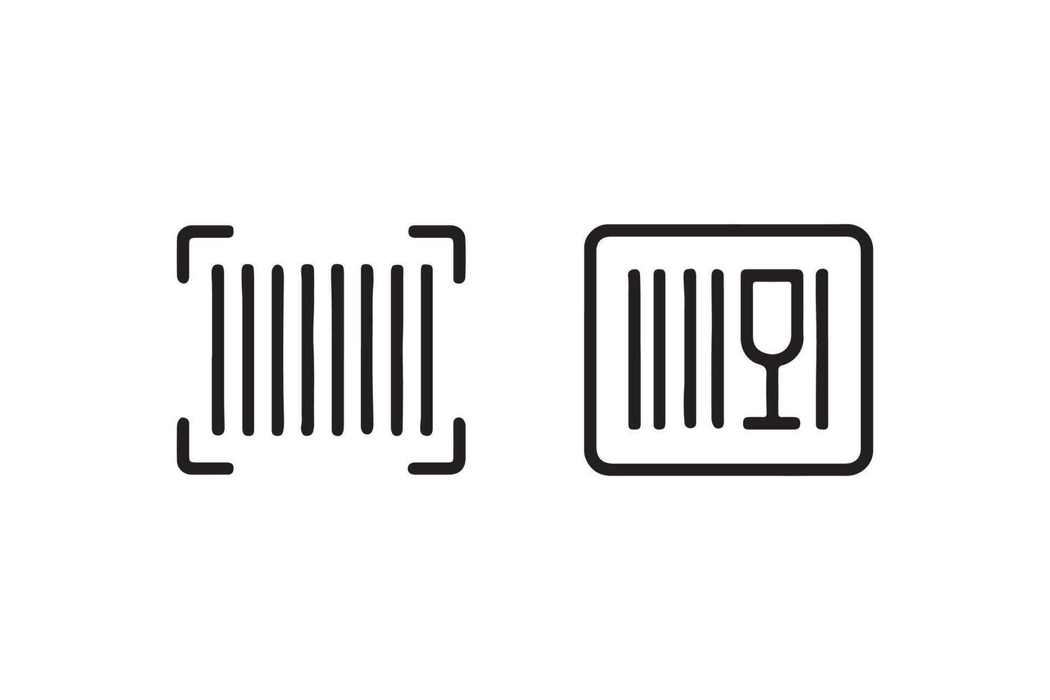 Barcode and fragile label icons in outline style vector