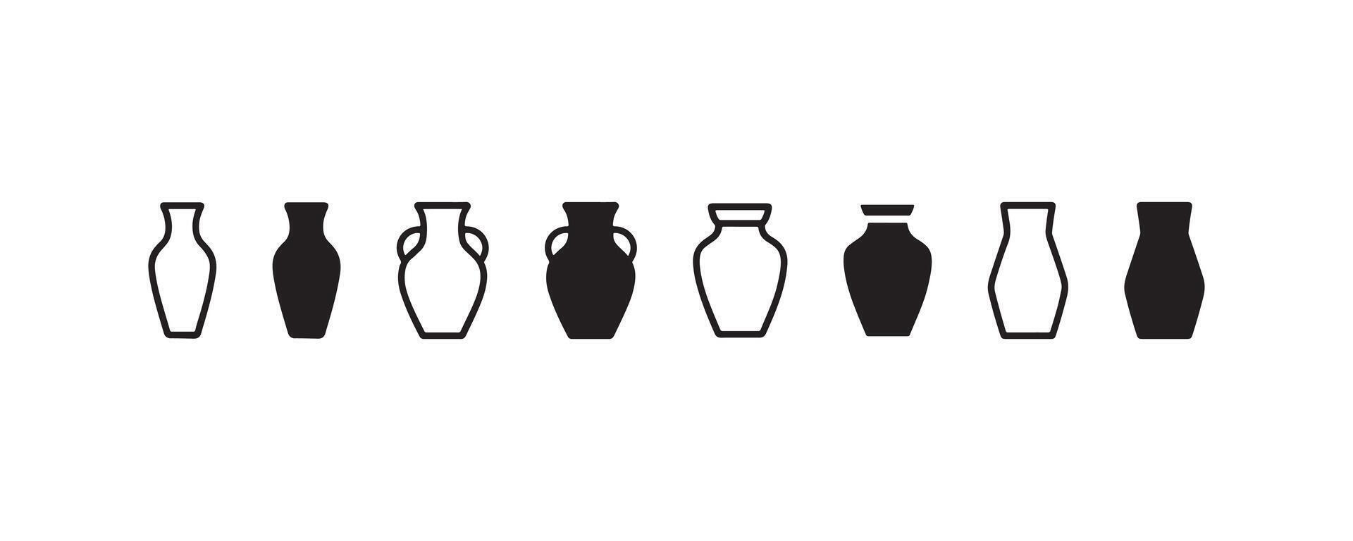 Vase icon collection in outline and solid style vector