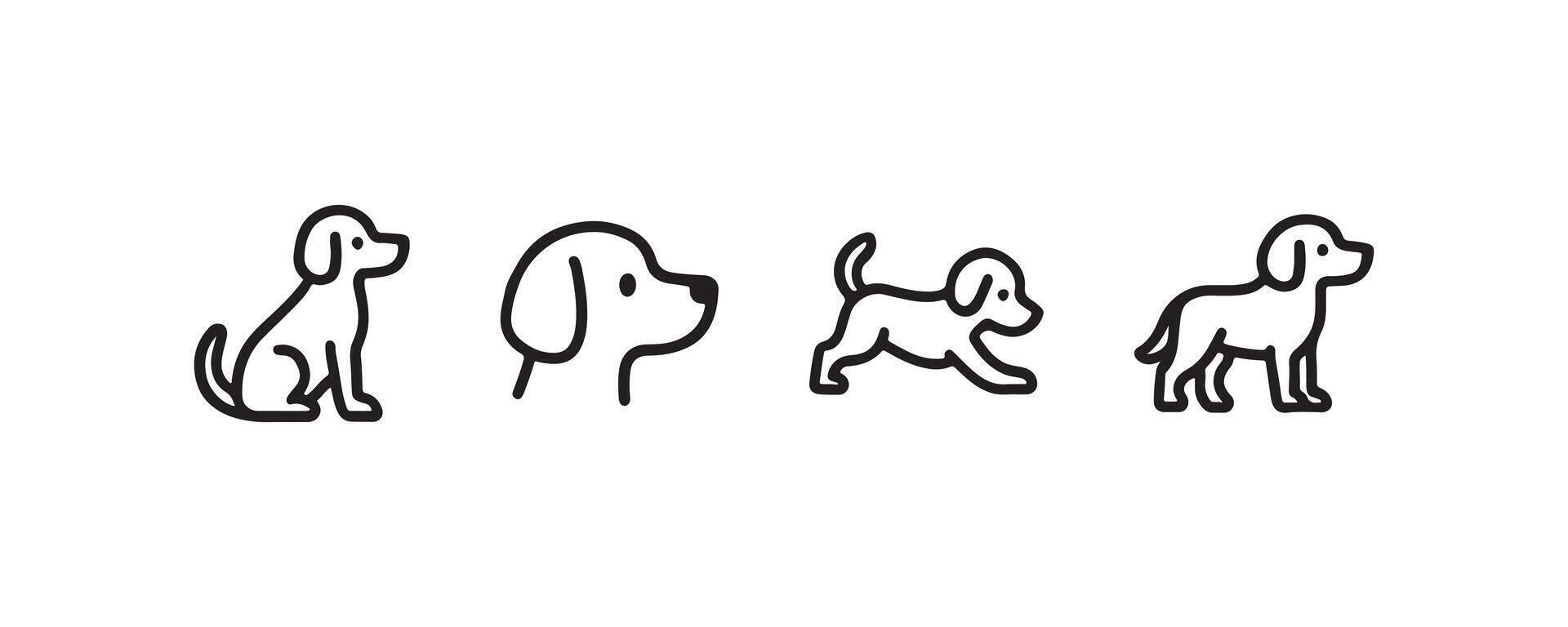 Dog icon set with sitting, walking and head views vector