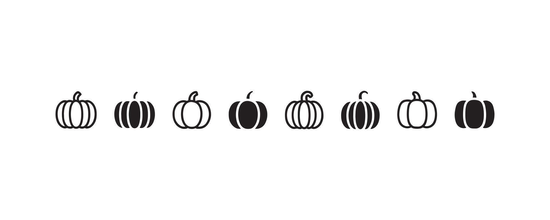 Pumpkin icon set in outline and solid styles vector